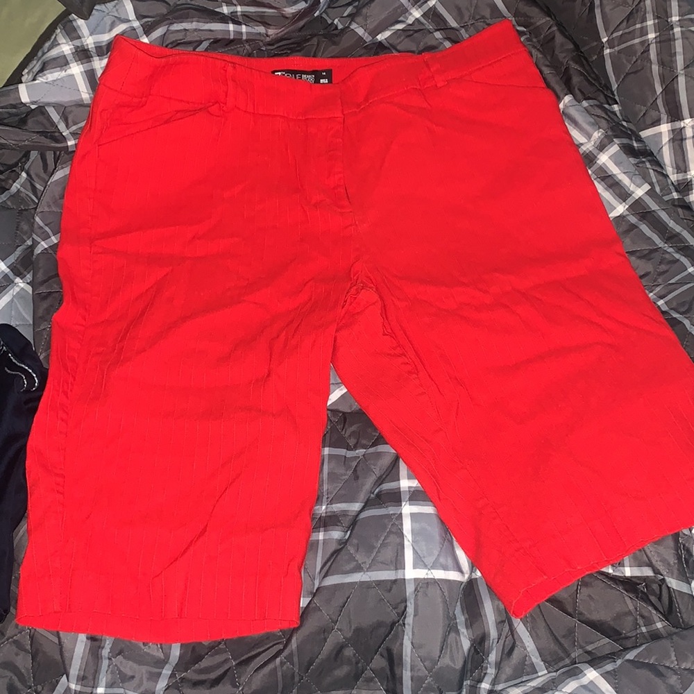 Stylish Red Bermuda Length Shorts Size 14